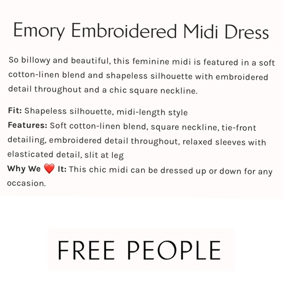 FREE PEOPLE EMORY DAISY EMBROIDERY MILKMAID COTTON LINEN RELAXED BOHO MIDI DRESS - Picture 2 of 16